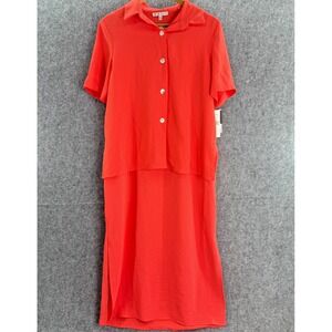 NWT SANDRA DARREN Women's 2 Piece Maxi Dress Size 8 Coral Slits Sleeveless Flowy